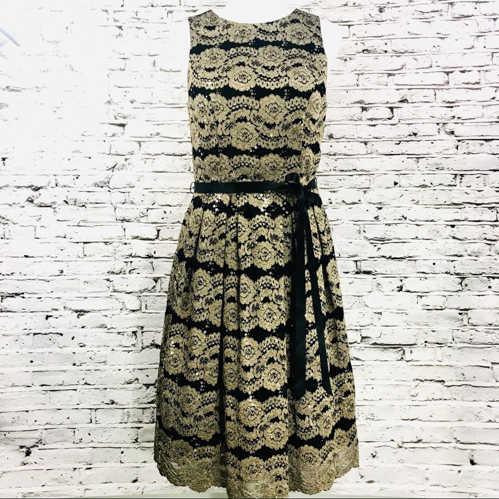 Elegant Black and Gold Lace Dress
